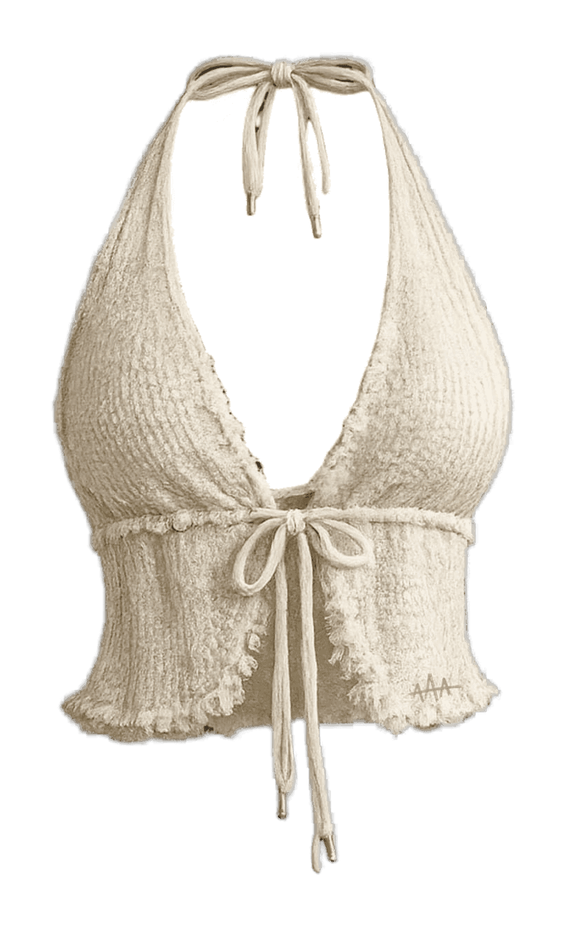 Ecru Frayed Knit Halter — Front